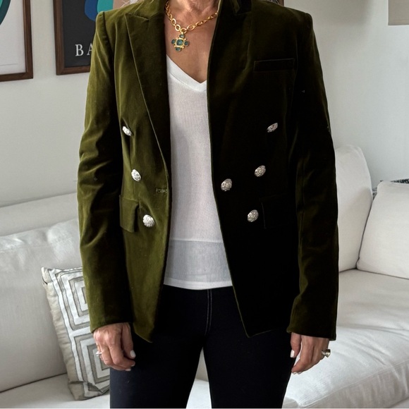 Veronica Beard Jackets & Blazers - NWT Veronica Beard Velvet Lawrence Blazer Size 2, Olive with Silver Buttons.